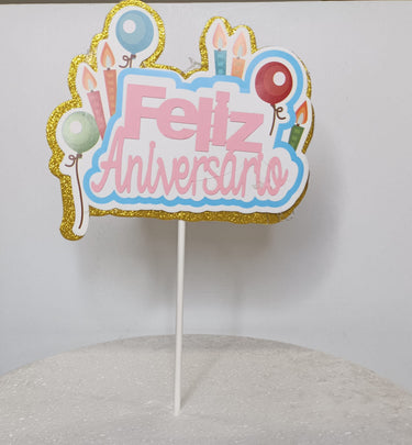 Topper Bolo Feliz Aniversário 8 - Com Luzes